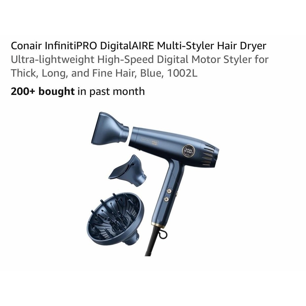 InfinitiPRO By Conair DigitalAIRE Hair Dryer Blue‎ Travel Size 1002L Diffuser
